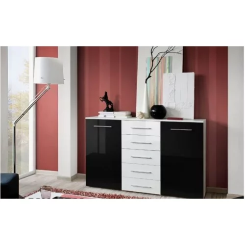 DOLCEN -Black & White Glossy Chest Of Drawers