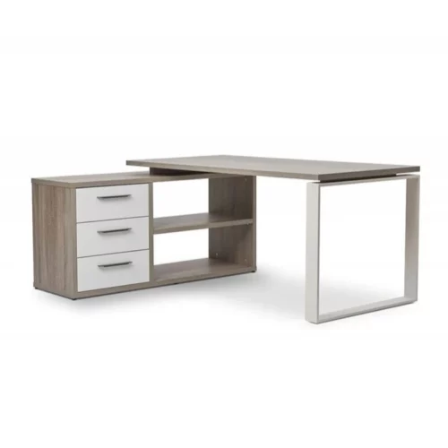 HUBE – L Shape Manager Table with stainless Steel Side Frame