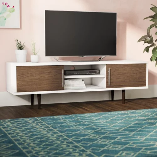 SAINT – Walnut Brown & White Open Shelf TV Console